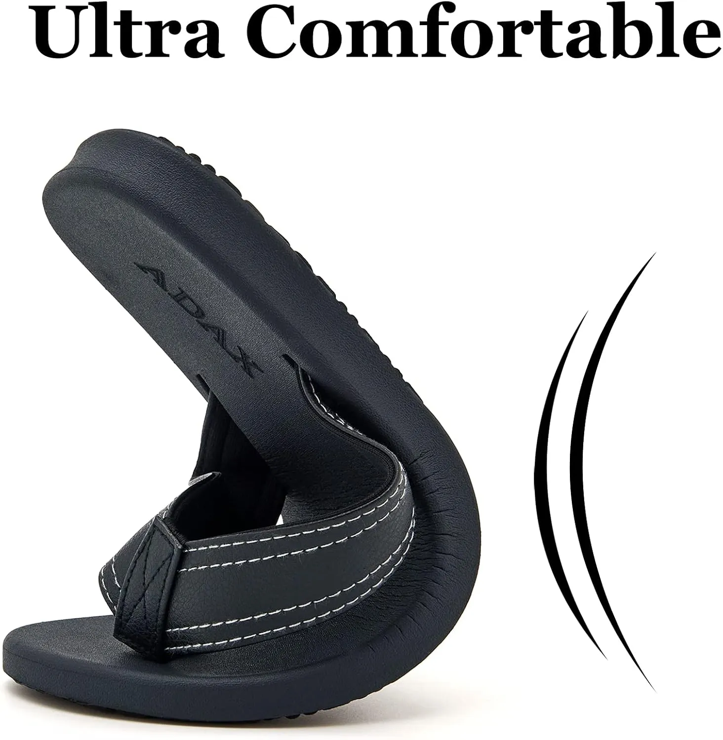ADAX Mens Comfortable Leather Flip Flops,Non-Slip Sport Cushion Beach Slippers Thong Sandals