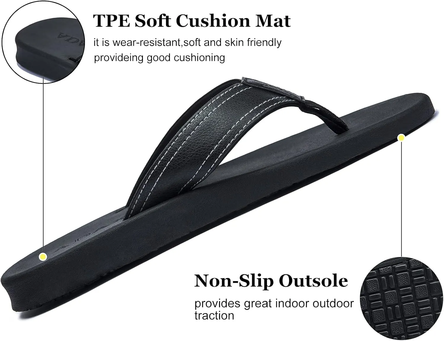 ADAX Mens Comfortable Leather Flip Flops,Non-Slip Sport Cushion Beach Slippers Thong Sandals