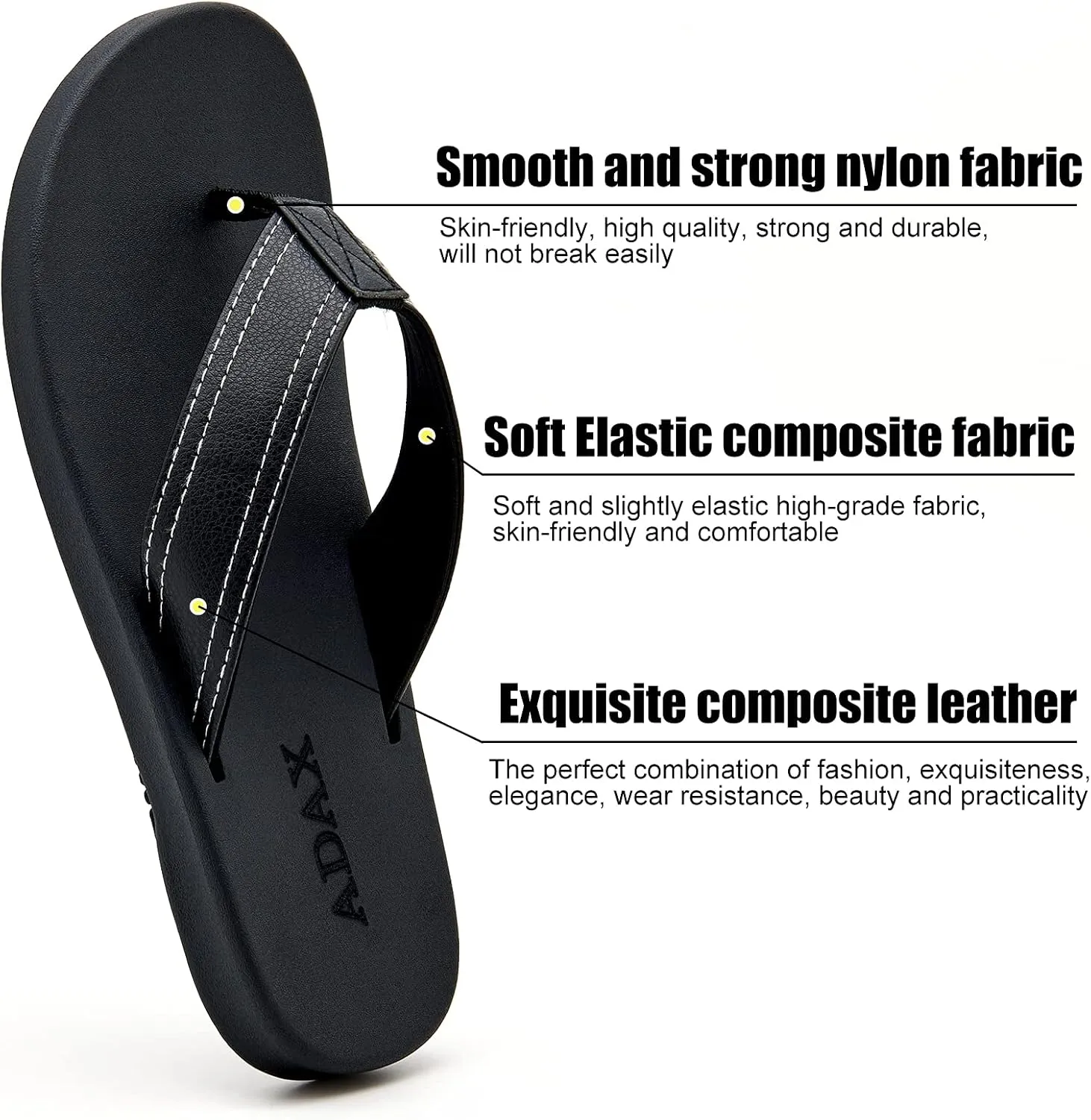 ADAX Mens Comfortable Leather Flip Flops,Non-Slip Sport Cushion Beach Slippers Thong Sandals