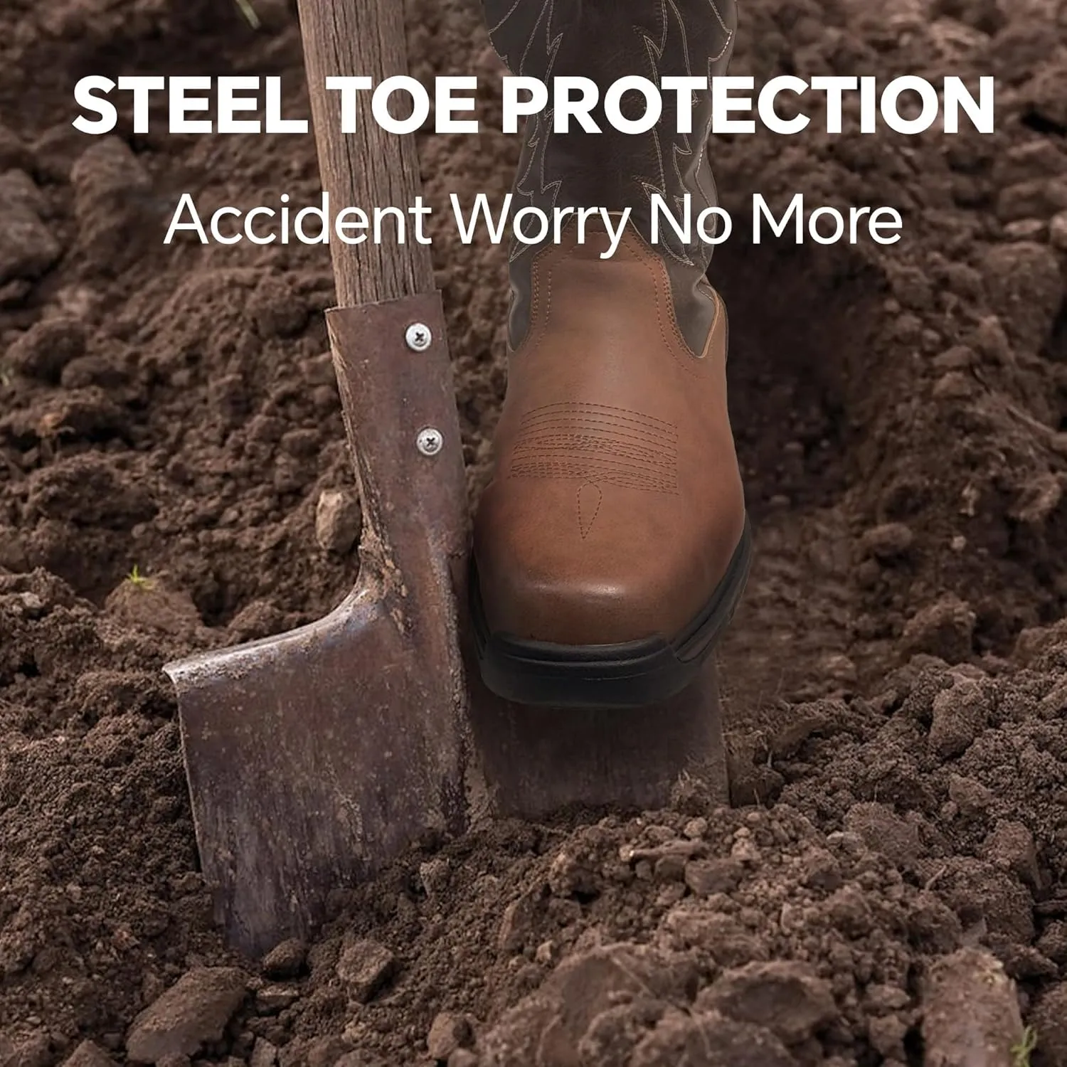 ANGRYRAM Steel Toe Work Boots for Men Waterproof Puncture Resistant Construction Safety Shoes Men's Slip on Square Toe Cowboy Boots