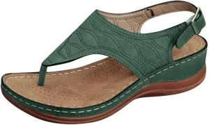 Aniywn T-Strap Wedge Sandals for Women,Summer Comfort Flat Sandals Ankle Strap Platform Slip On Sandals Walking Shoes