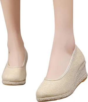 Aniywn Women's Closed Toe Espadrilles Wedge Sandals Round Toe Wedge Slip On Sandals Comfy Platform Pumps Shoes