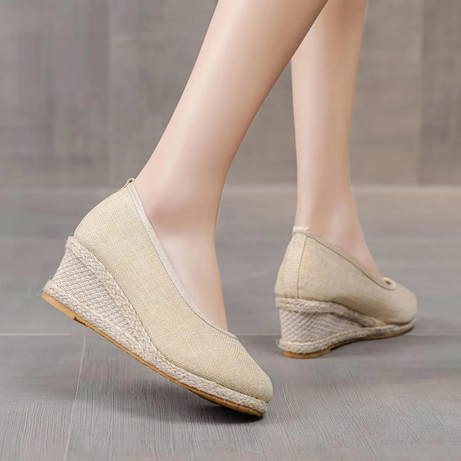 Aniywn Women's Closed Toe Espadrilles Wedge Sandals Round Toe Wedge Slip On Sandals Comfy Platform Pumps Shoes
