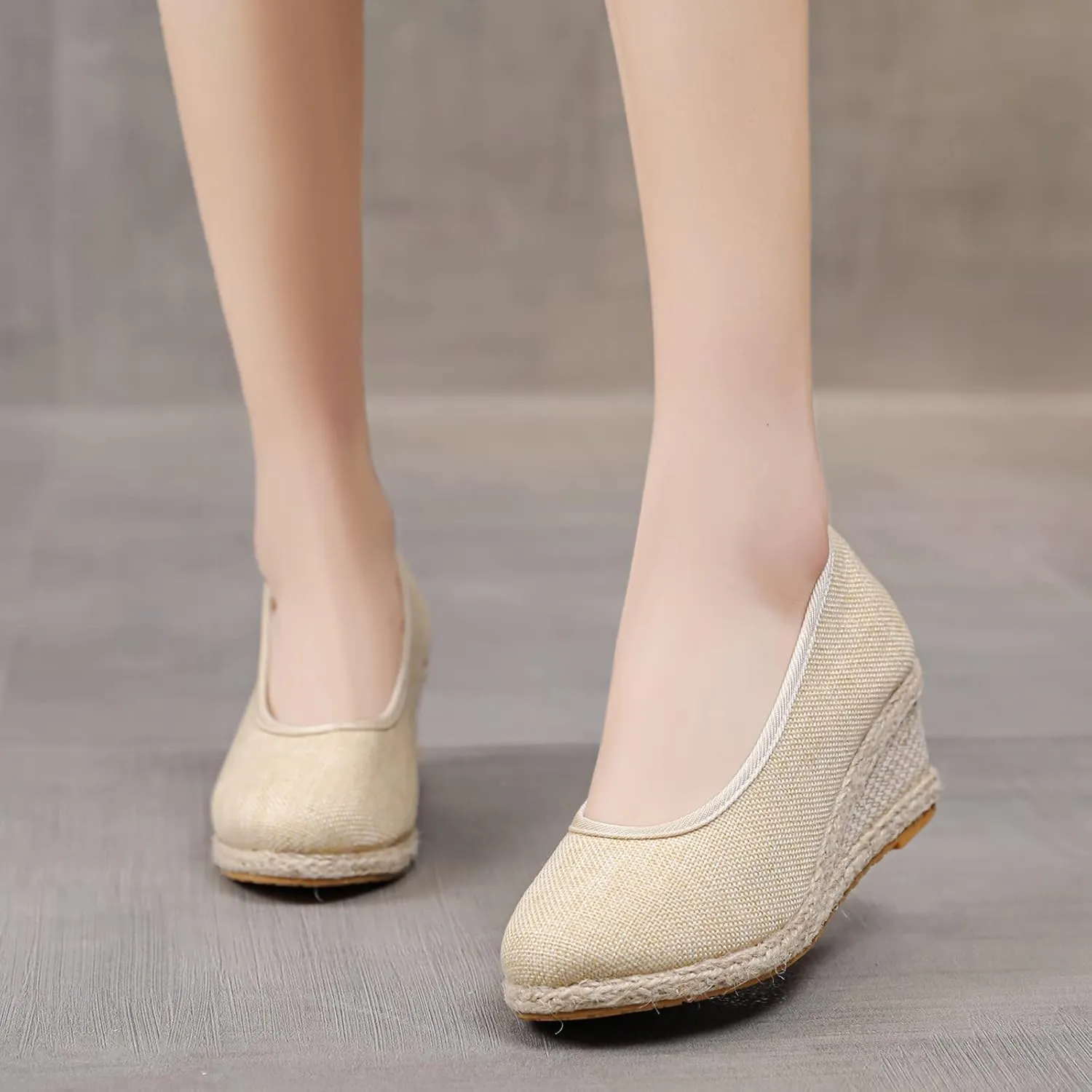 Aniywn Women's Closed Toe Espadrilles Wedge Sandals Round Toe Wedge Slip On Sandals Comfy Platform Pumps Shoes