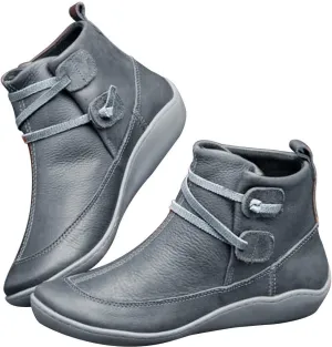 Ankle Boots for Women No Heel,2019 New Arch Support Boots Side Zipper Vintage Leather Damping Shoes Flat Heel Booties