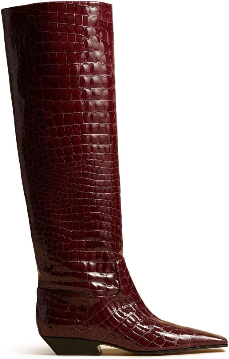 Arqa Women's Square Toe Knee High Boots Low Block Heel Slouchy Boot Comfort Western Riding Boots for Women