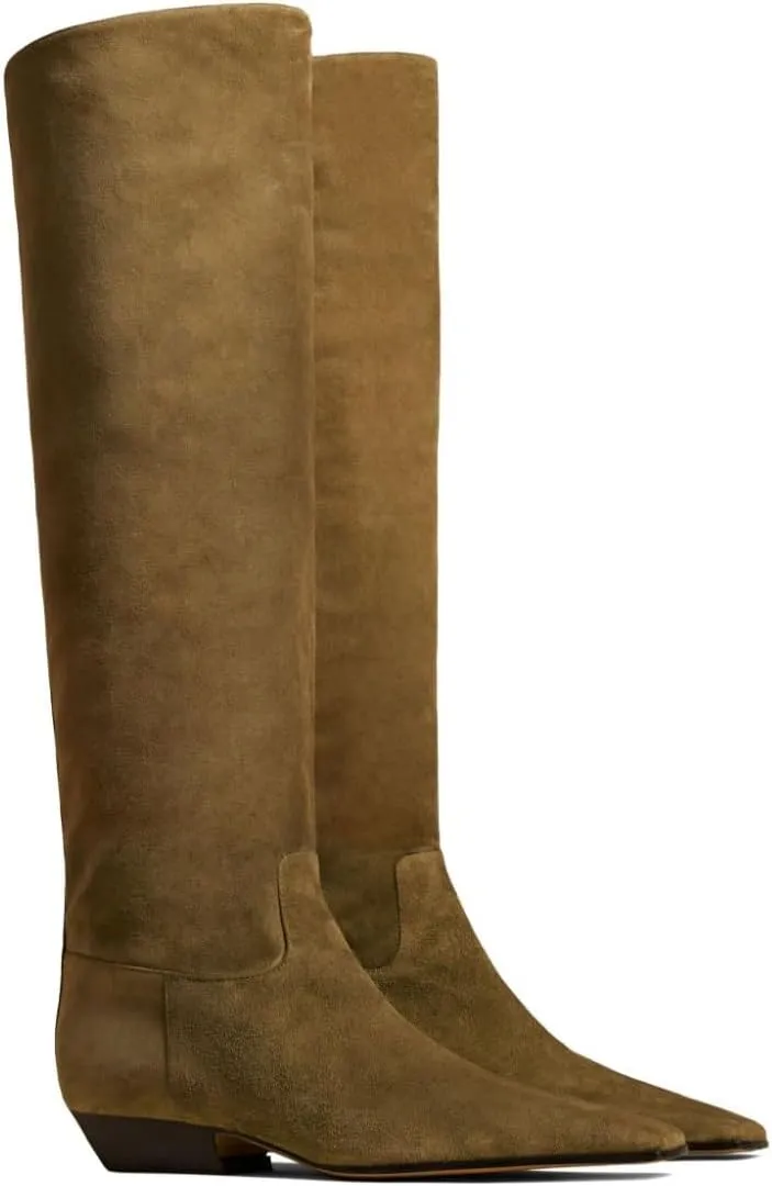 Arqa Women's Square Toe Knee High Boots Low Block Heel Slouchy Boot Comfort Western Riding Boots for Women