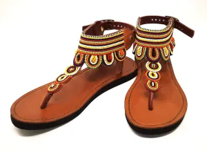 Beach Summer Bead Sandals for Women - Handmade Women's Leather Flip Flops