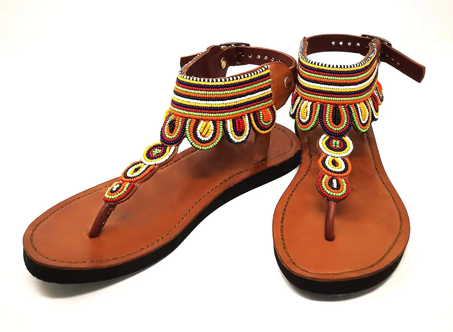 Beach Summer Bead Sandals for Women - Handmade Women's Leather Flip Flops