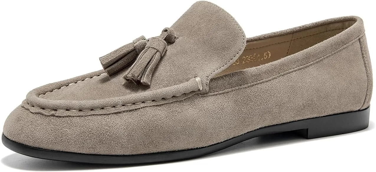 BEAU TODAY Suede Tassel Loafers for Women, Slip On Flats Shoes Women Comfortable, Lightweight Ladies Loafers Shoes Dress Casual Business Driving Moccasins for Work