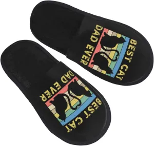 Best Cat Dad Ever Slippers Winter Indoor and Outdoor Slipper Warm Cozy Soft Lightweight House Shoes Fuzzy Slip-On Slipper Large