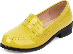 Betastella Women's Metallic Loafers Chunky Heel Loafers Low Heeled Slip On Pumps Office Work Shoes