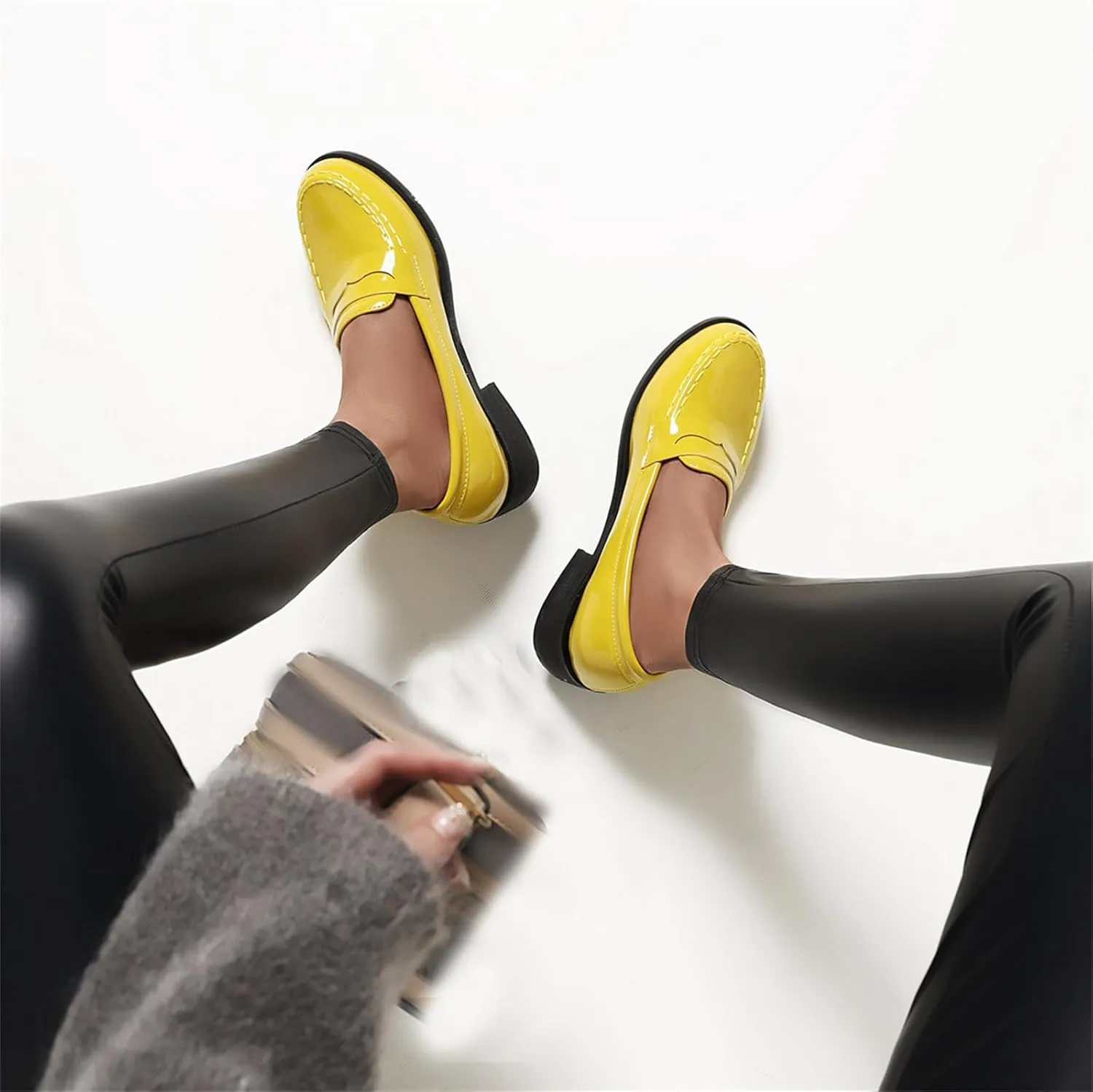 Betastella Women's Metallic Loafers Chunky Heel Loafers Low Heeled Slip On Pumps Office Work Shoes