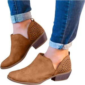 Booties for Women Low Heel Platform Ankle Boots Western Cowboy Boots Pointed Toe Fashion Retro Classic Ankle Booties