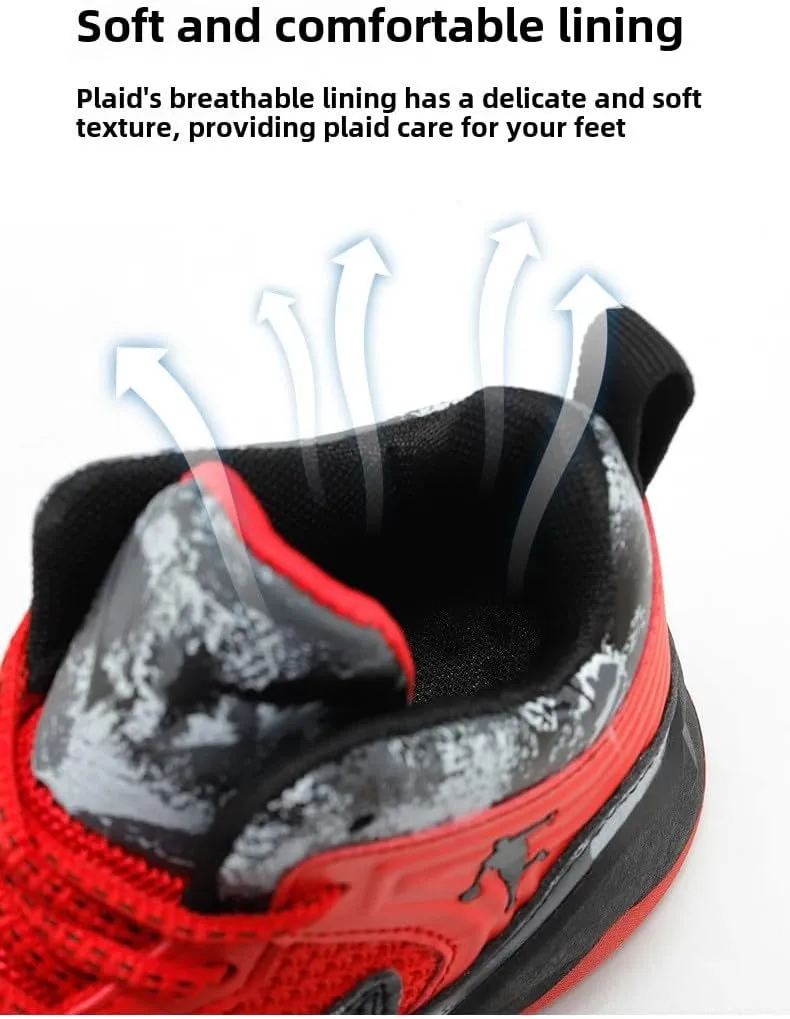 Boys Basketball Shoes All-Season Mid-Top Breathable Mesh Athletic Sneakers with Hook & Loop Closure for Youth Indoor Outdoor Sports