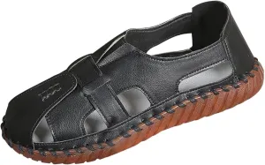 Breathable Sport Sandals for Women Outdoor Fisherman Shoes Adjustable Closed Toe for Summer Leather Loafers for Men Women Cowhide Hollow Out Slip On Comfort Walking Flat Casual Fashion Driving Shoes