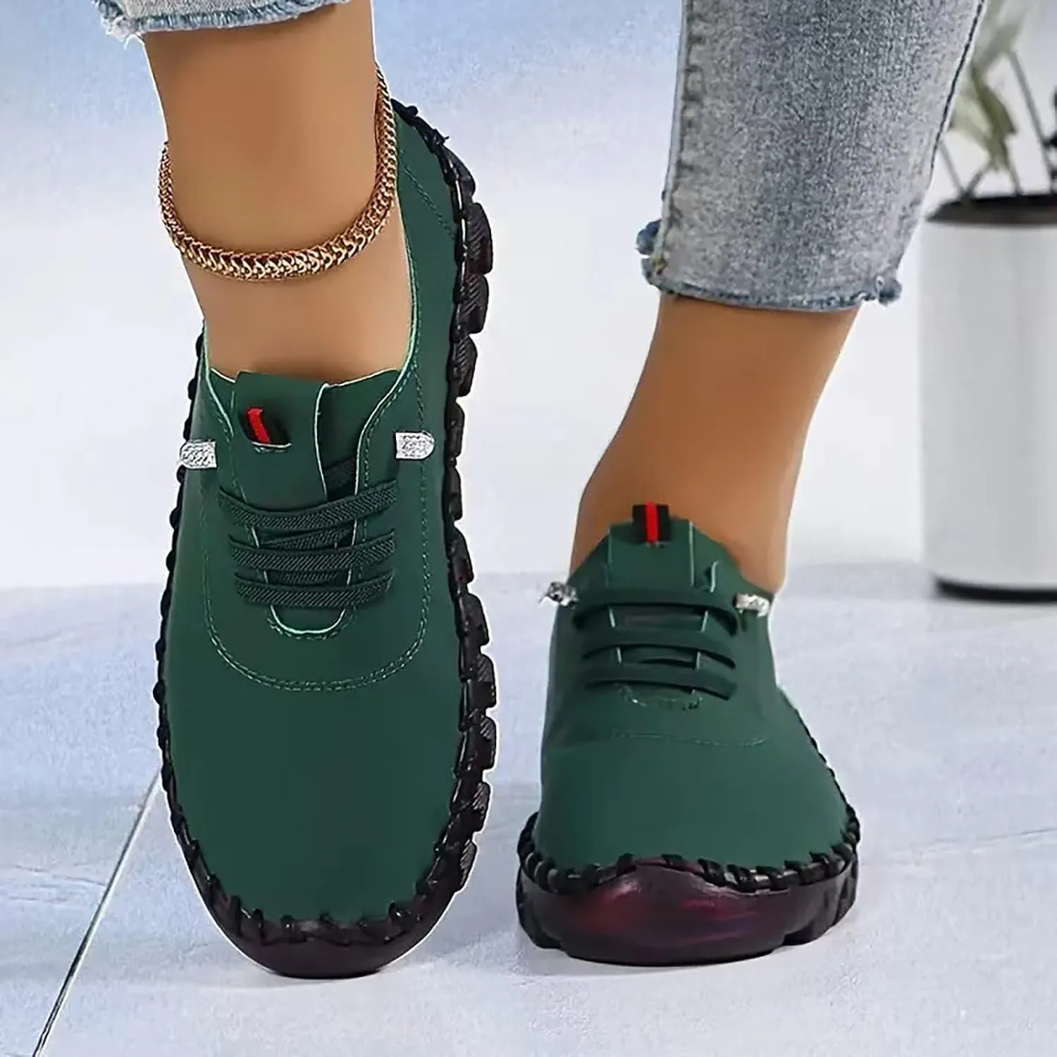 Casual Womens Shoes Women's Leather Soft Flat Bottom Loafers Soft Leather Breathable Flat Walking Shoes Comfy Plantar Fasciitis Loafers with Arch Support