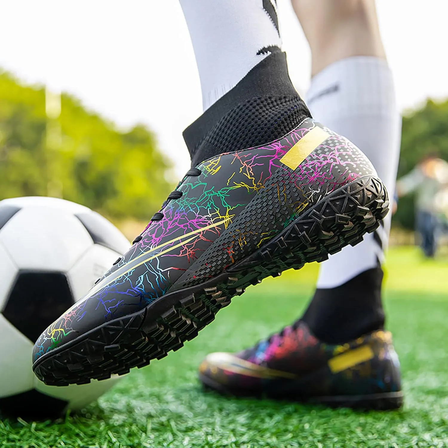 CERYTHRINA Mens Athletic Soccer Boots Kids High-Top Cleats Football Soccer Shoe Outdoor Professional Turf Non-Slip Competition Trainings Sneaker