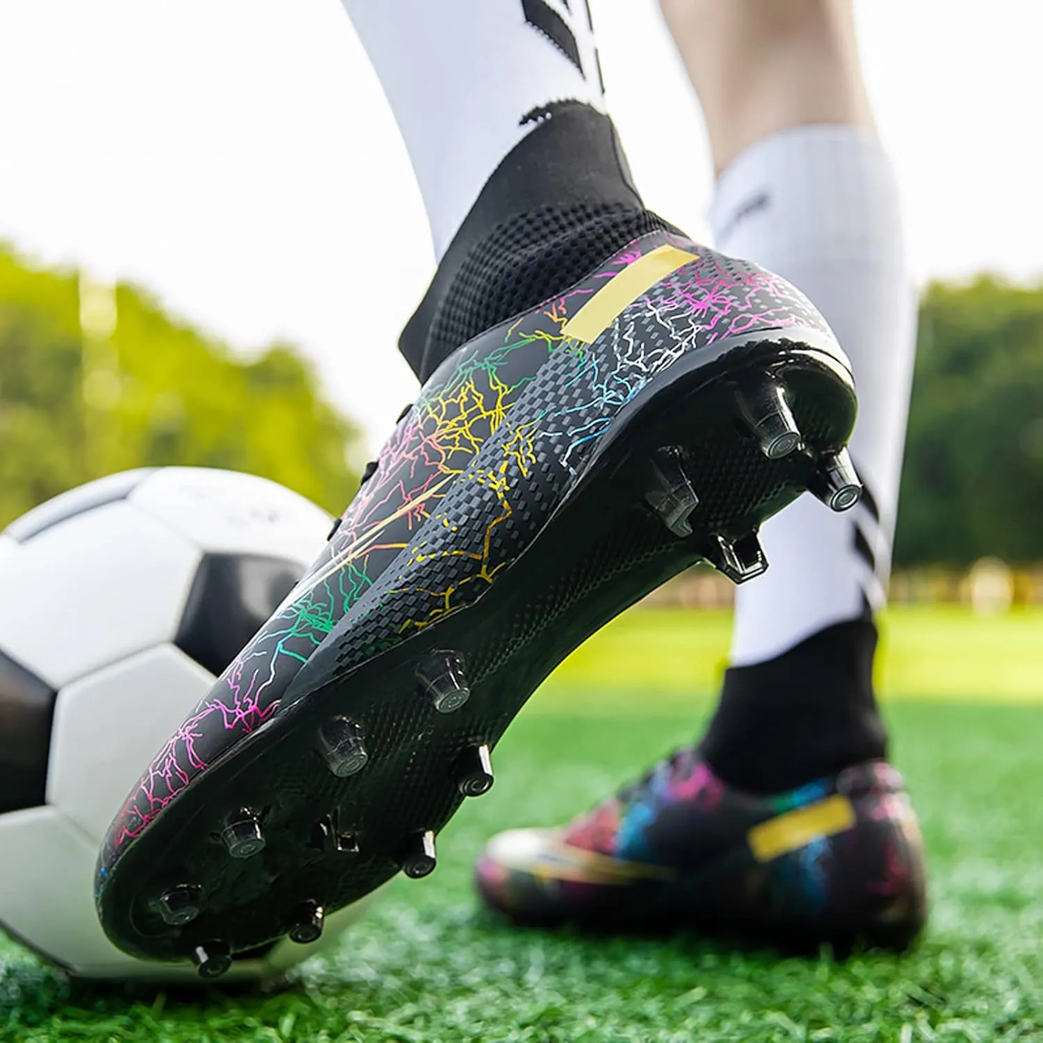 CERYTHRINA Mens Athletic Soccer Boots Kids High-Top Cleats Football Soccer Shoe Outdoor Professional Turf Non-Slip Competition Trainings Sneaker
