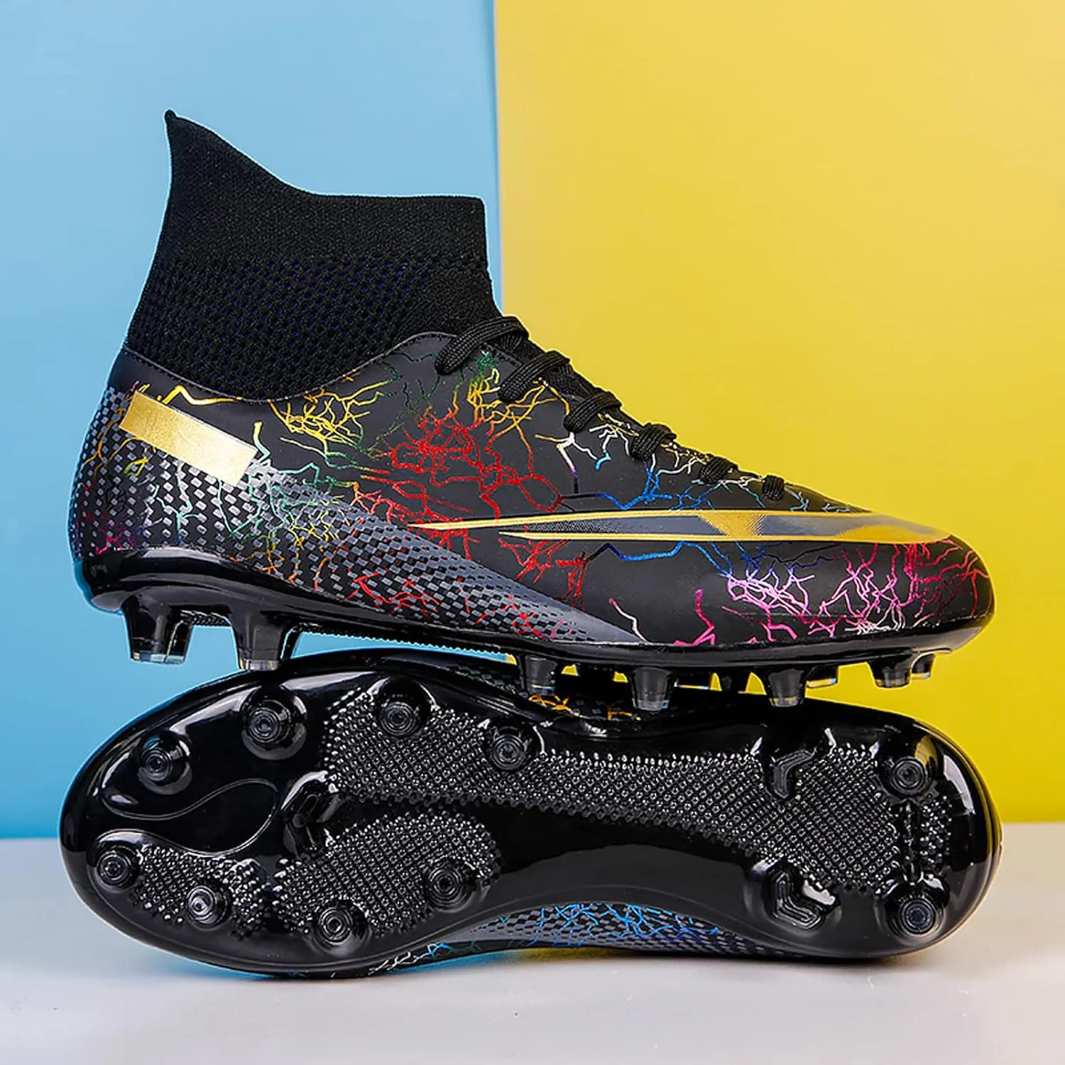 CERYTHRINA Mens Athletic Soccer Boots Kids High-Top Cleats Football Soccer Shoe Outdoor Professional Turf Non-Slip Competition Trainings Sneaker