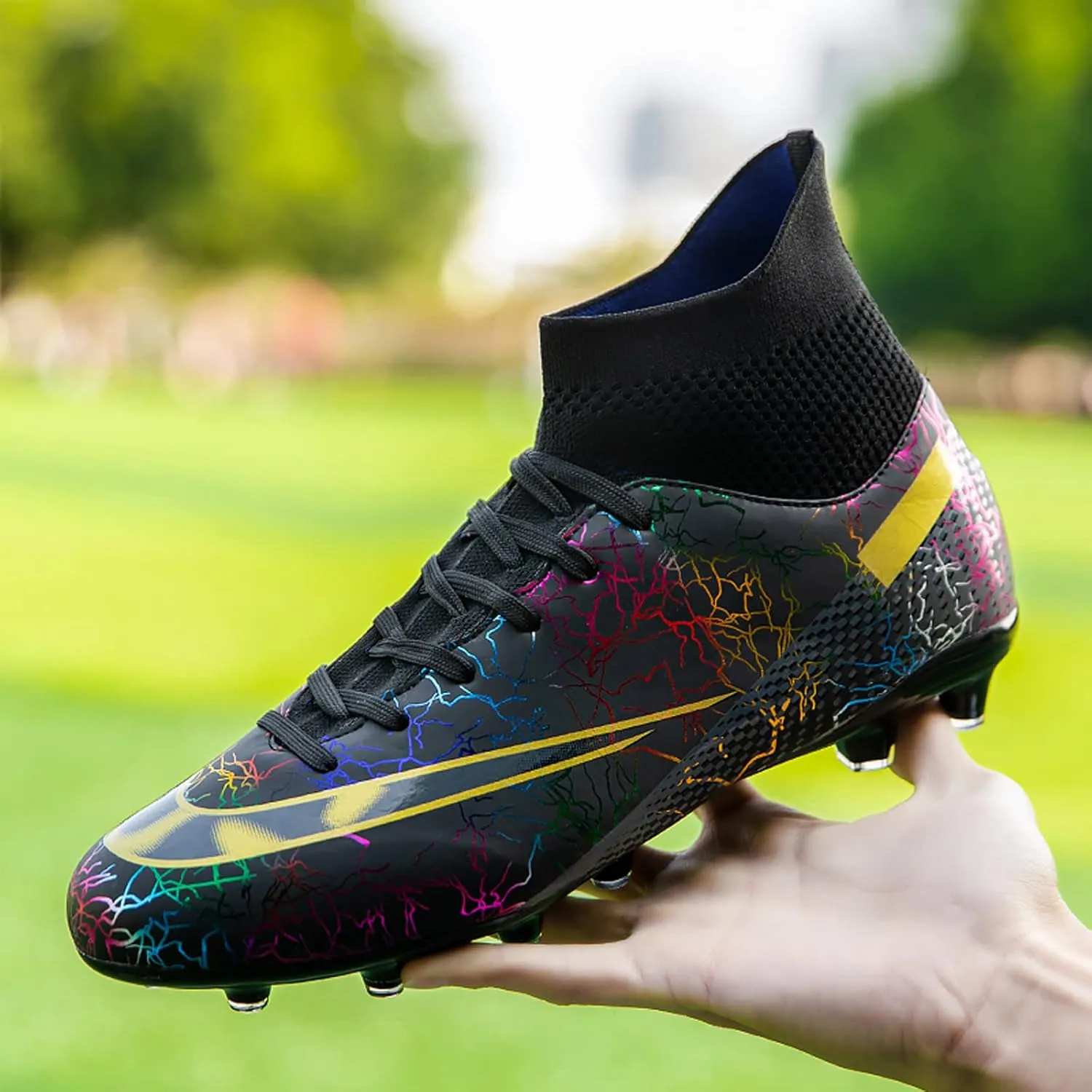 CERYTHRINA Mens Athletic Soccer Boots Kids High-Top Cleats Football Soccer Shoe Outdoor Professional Turf Non-Slip Competition Trainings Sneaker