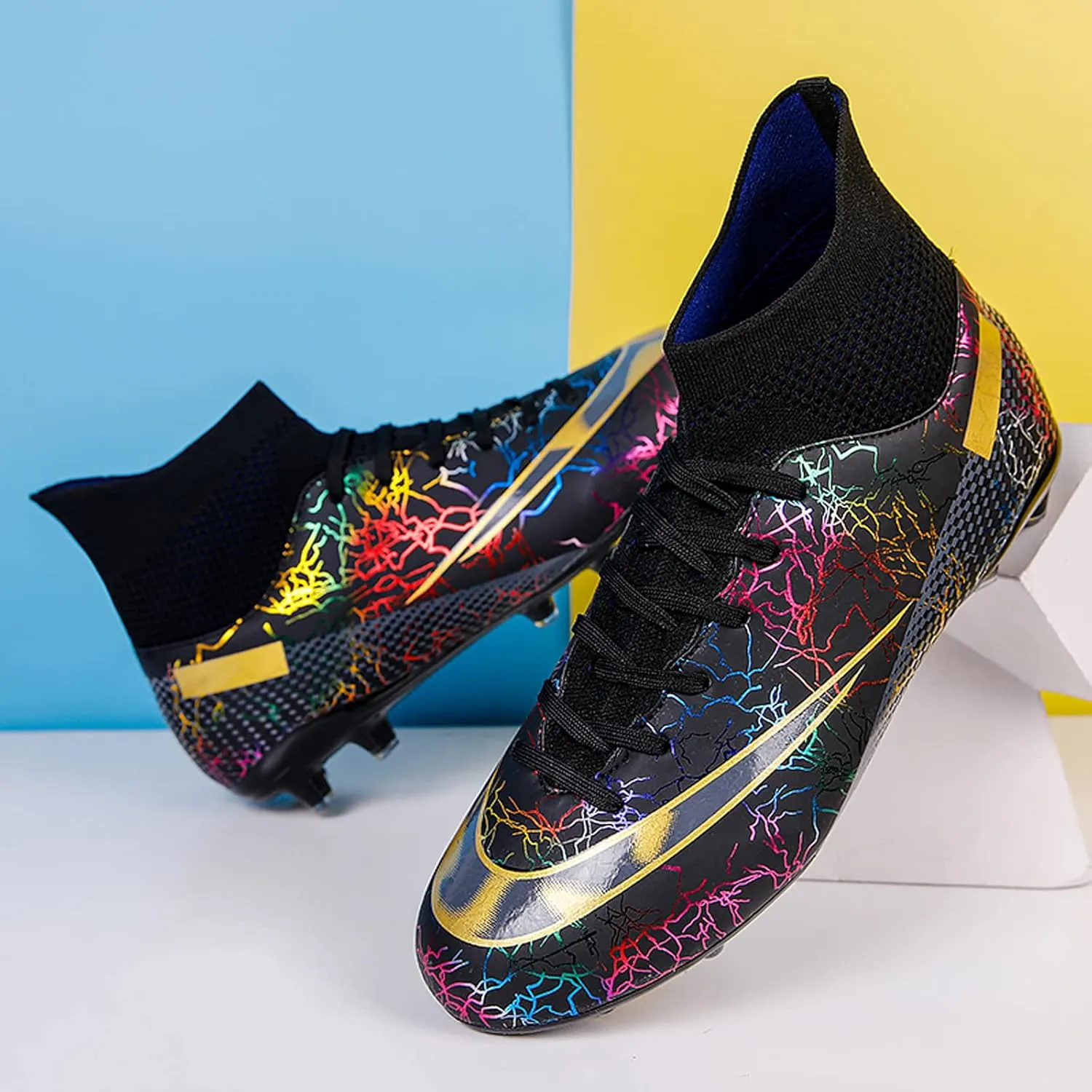 CERYTHRINA Mens Athletic Soccer Boots Kids High-Top Cleats Football Soccer Shoe Outdoor Professional Turf Non-Slip Competition Trainings Sneaker