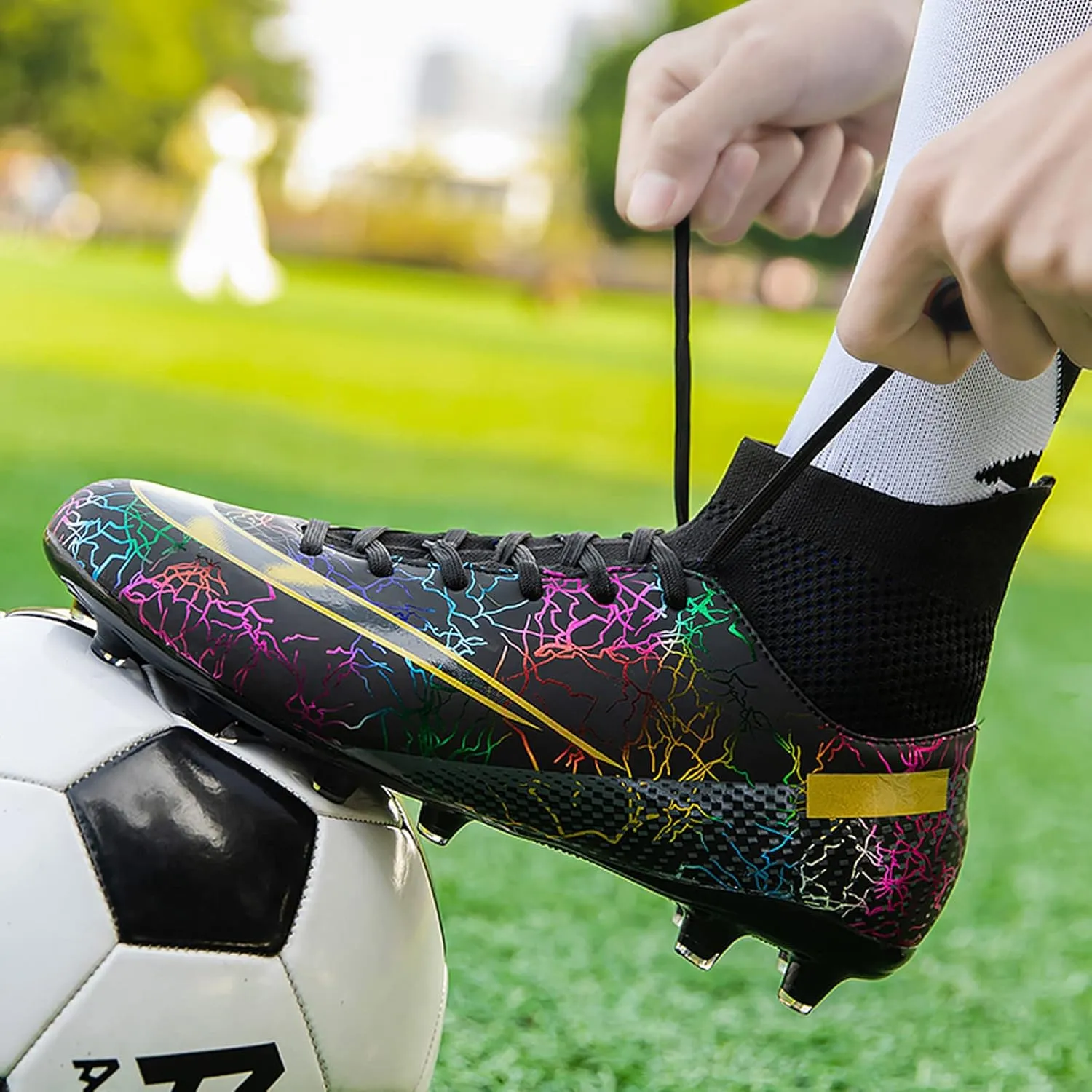 CERYTHRINA Mens Athletic Soccer Boots Kids High-Top Cleats Football Soccer Shoe Outdoor Professional Turf Non-Slip Competition Trainings Sneaker