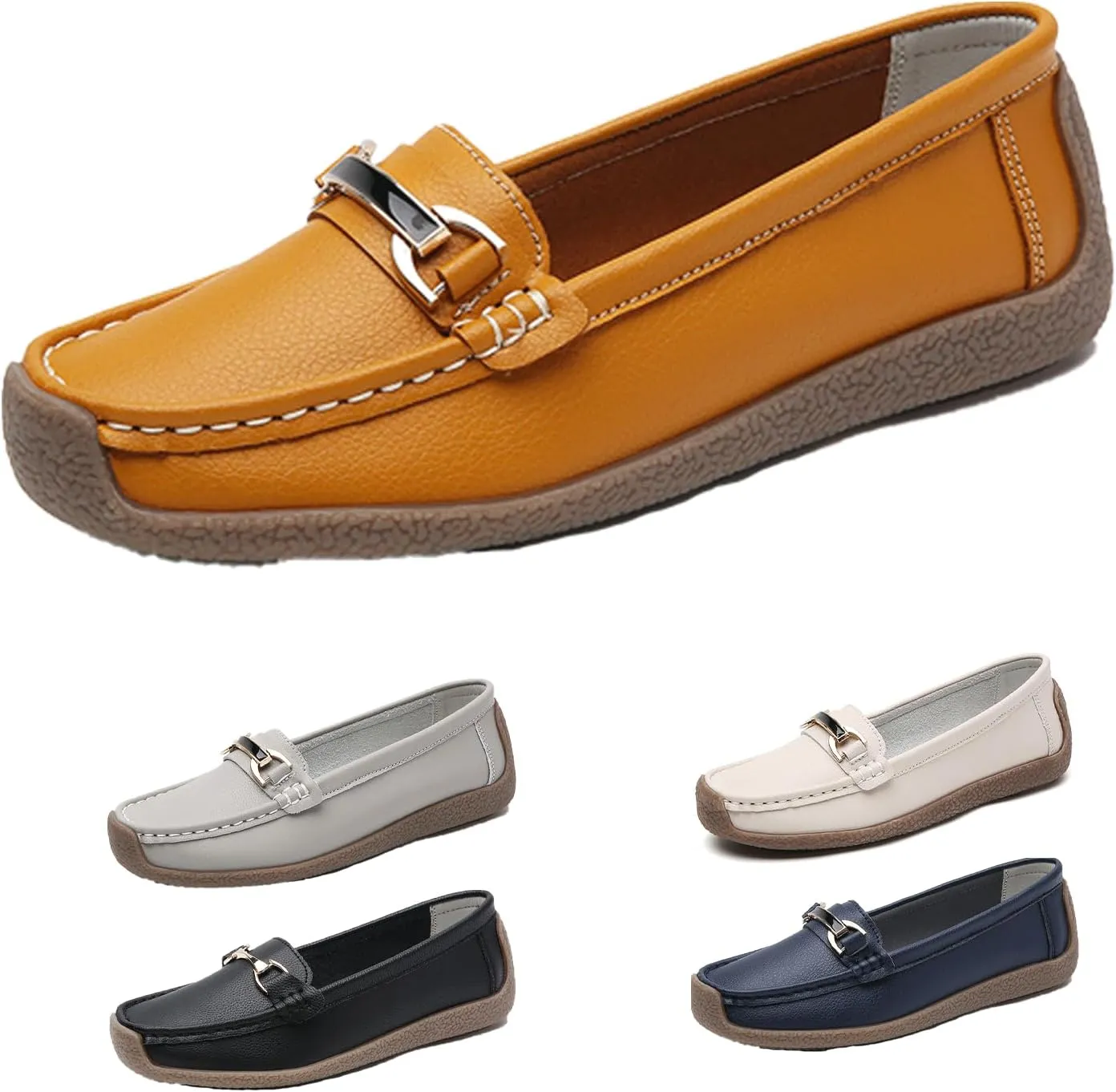 Classic Leather Loafers Casual Slip-On Boat Shoes ComfortWalking Moccasins Soft Sole Shoes Daily Walking Flats
