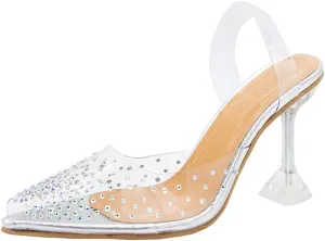 Clear Heels for Women Dress Bride Shoes Wedding Shoes for Rhinestone Closed Toe Heels 8cm Sandals Women