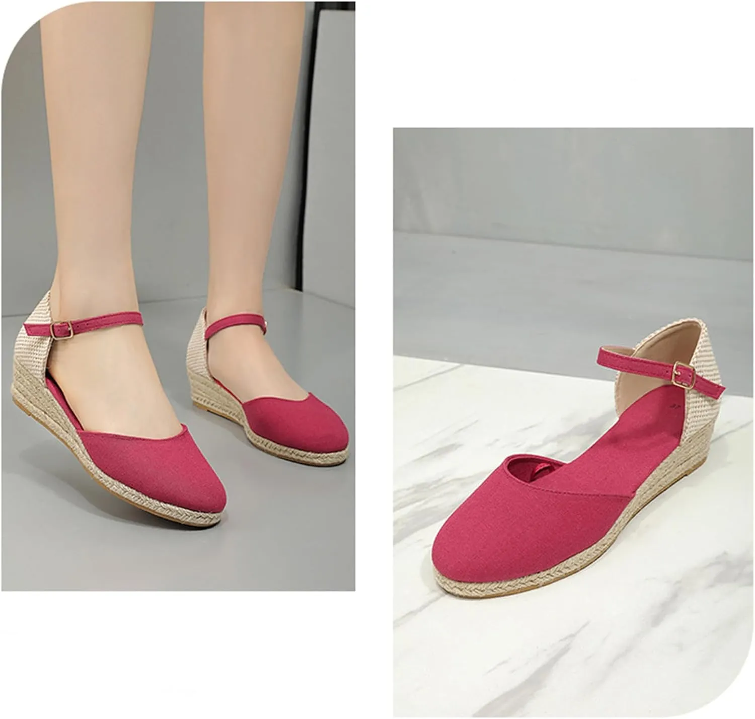 Closed Toe Sandals Women,Closed Wedges,Wedges Heels Espadrilles Wedge,Canvas Ankle Strap Shoes Platform Heel Buckle Dressy Wedge Heeled Ladies Comfortable Summer Beach Wedding
