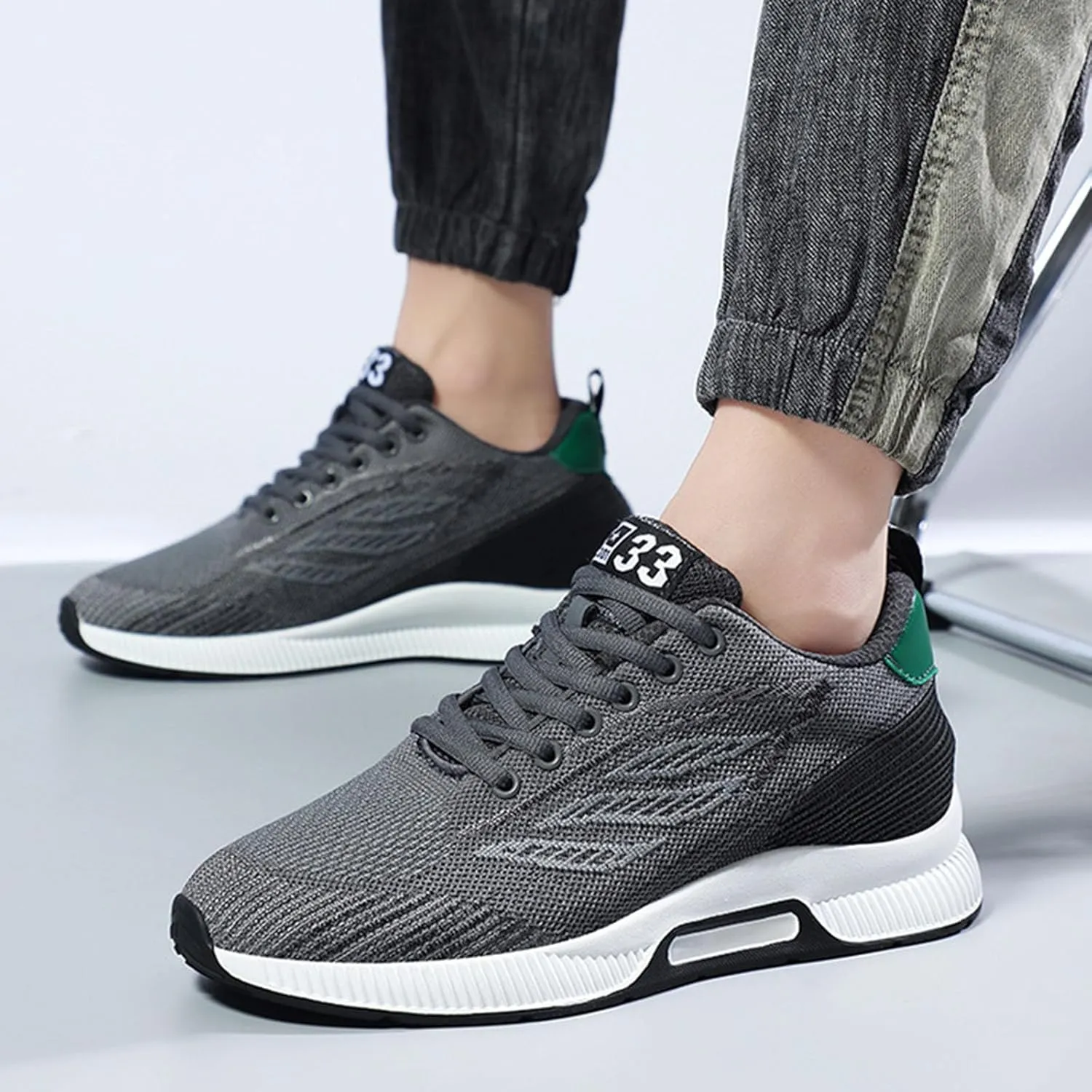 Couple Men's Elevator Shoes Men's Casual Mesh Trainers Lightweight Breathable Lace Up Sneaker Rack for Men on Door