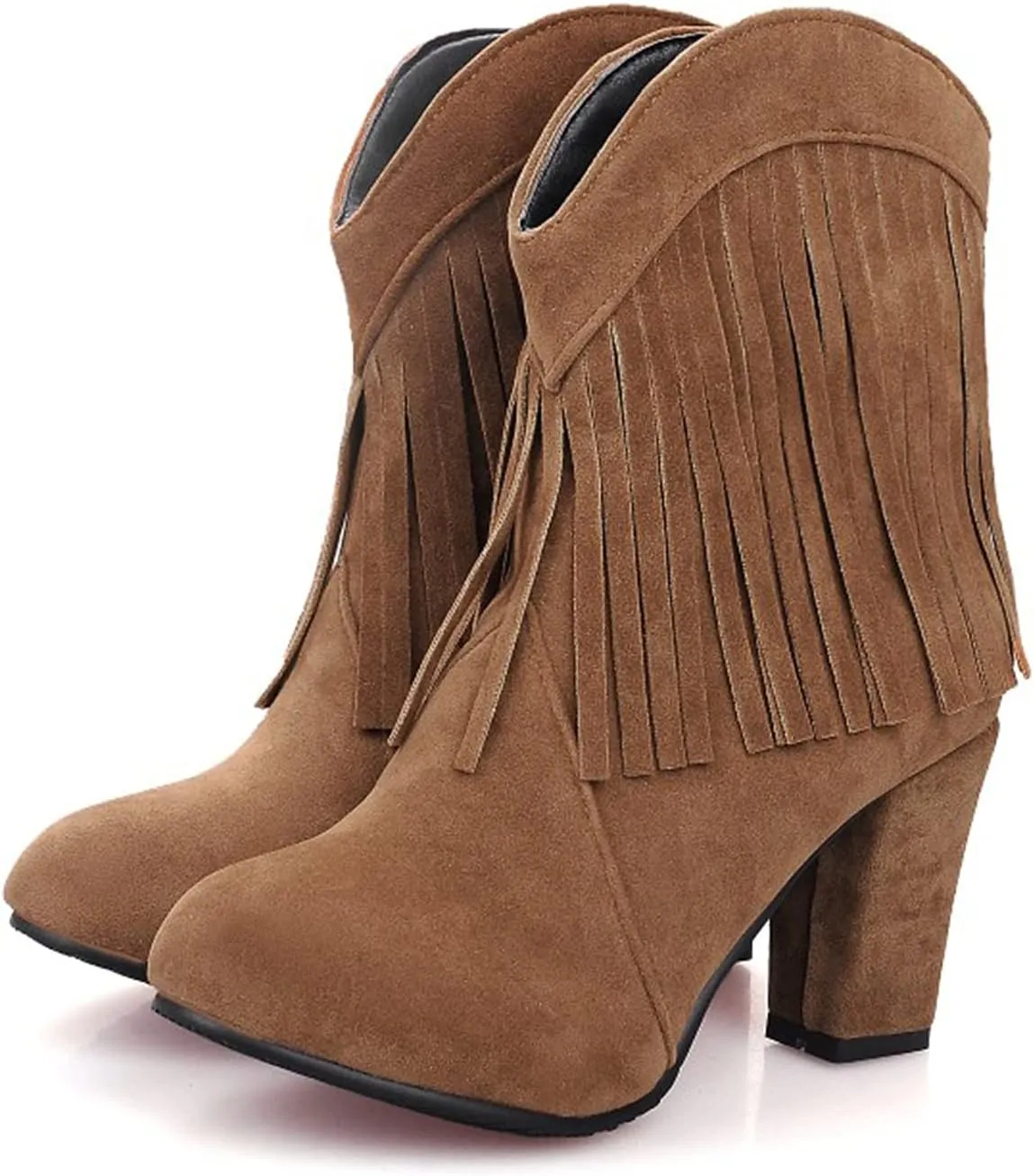 Cowboy Boots for Women Flat Womens Ruffled Ankle Boots Low Chunky Block Stacked Heel Boots Slip On Pointed Toe Western Shoes 52