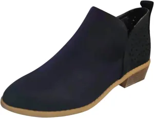 Cowgirl Boots Women with Heel Wedges Ankle Booties Retro V Cutout Comfy Short Boots Flock Zip Closure Stacked Chunky Block Heels Shoes 52