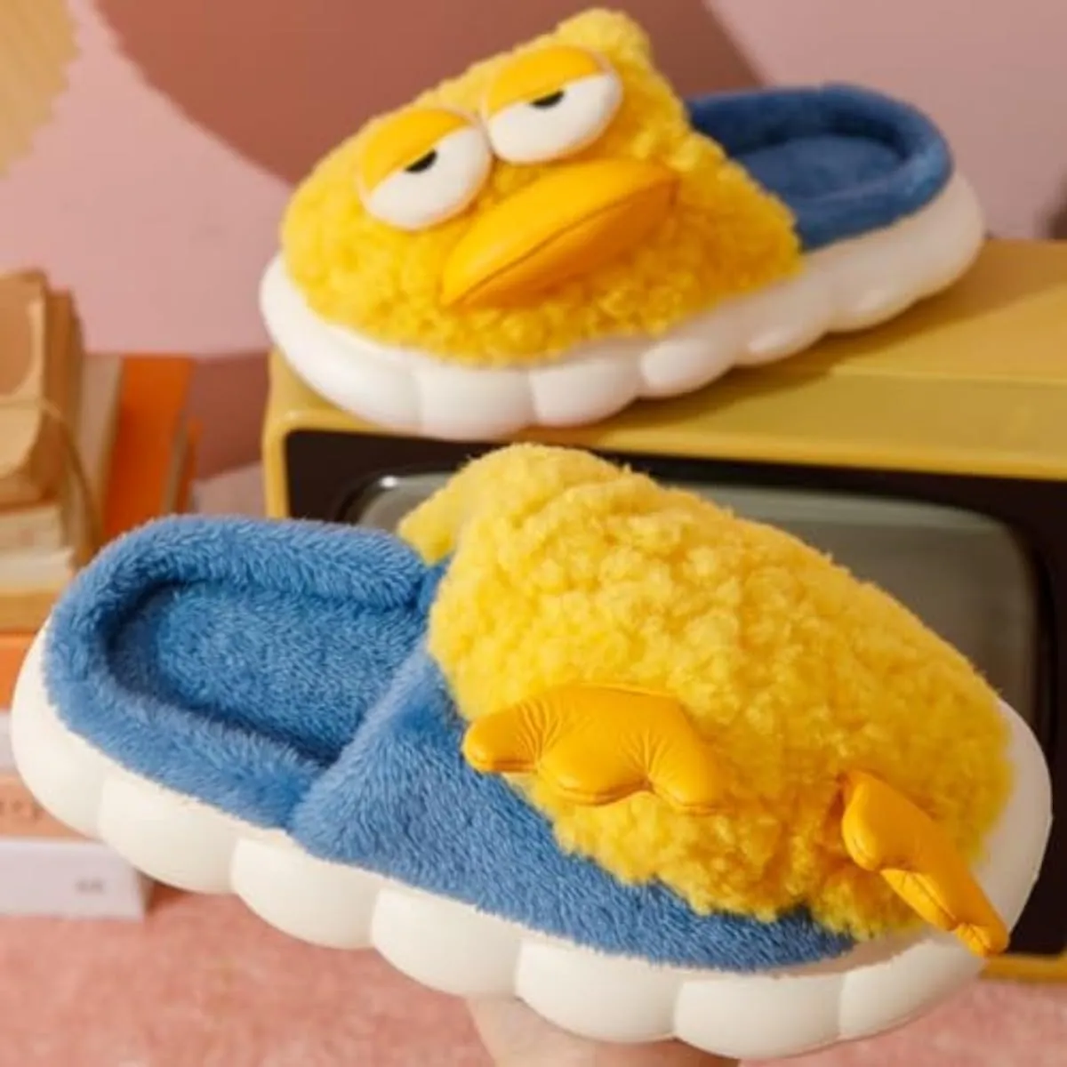 Cute Duck Furry Animal Slippers for Women Men Warm Fluffy Soft House Slippers Indoor Outdoor