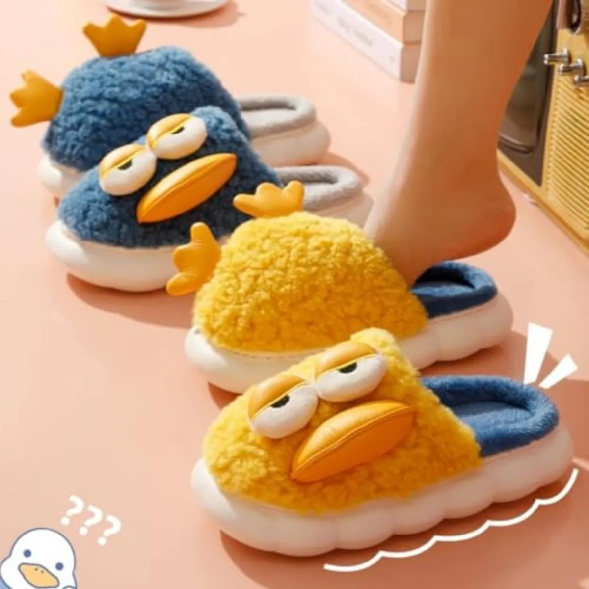 Cute Duck Furry Animal Slippers for Women Men Warm Fluffy Soft House Slippers Indoor Outdoor