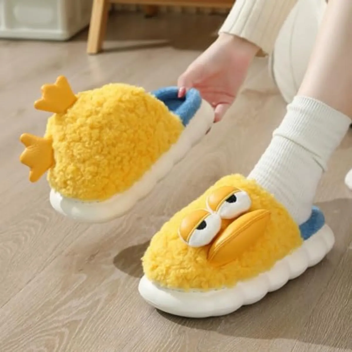 Cute Duck Furry Animal Slippers for Women Men Warm Fluffy Soft House Slippers Indoor Outdoor