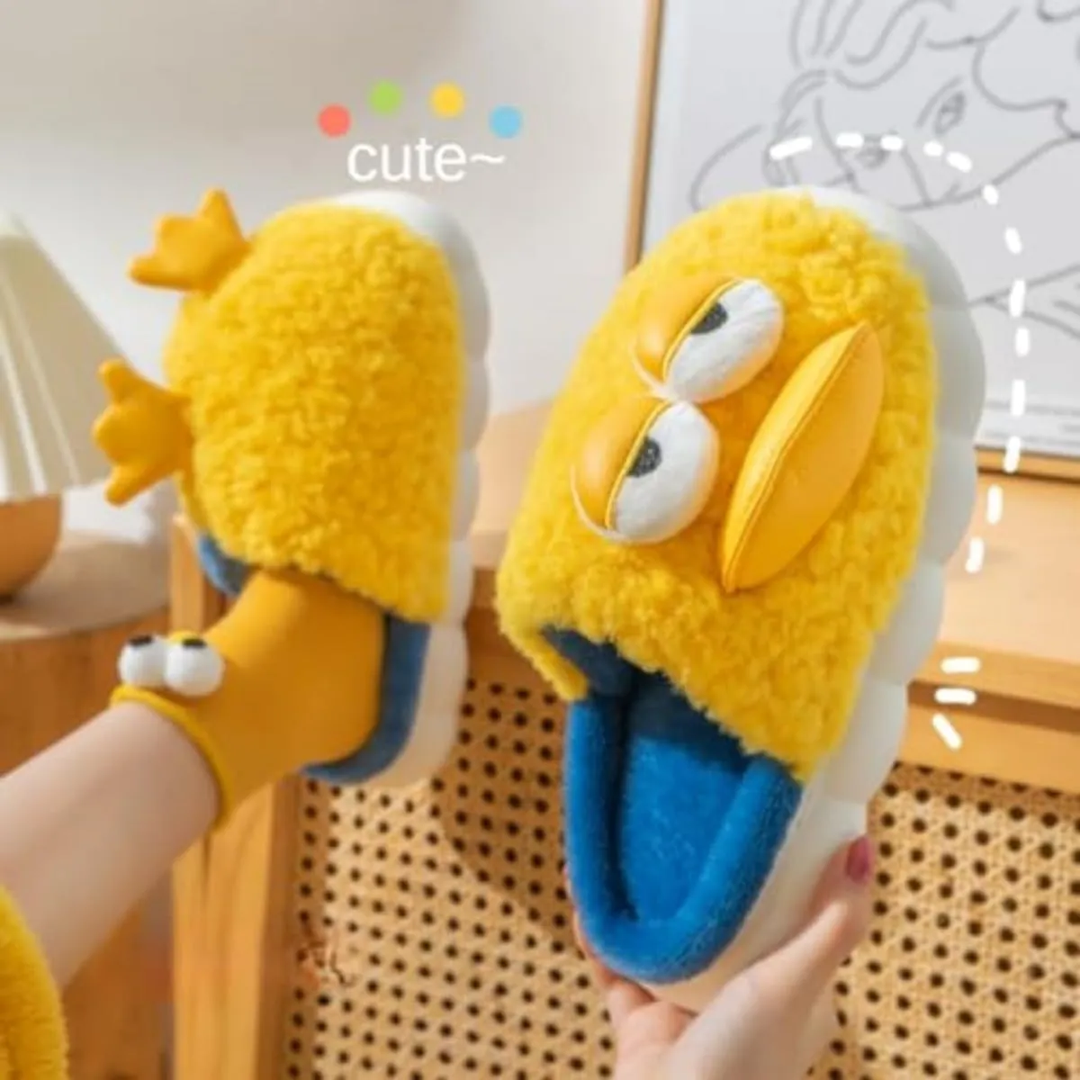 Cute Duck Furry Animal Slippers for Women Men Warm Fluffy Soft House Slippers Indoor Outdoor