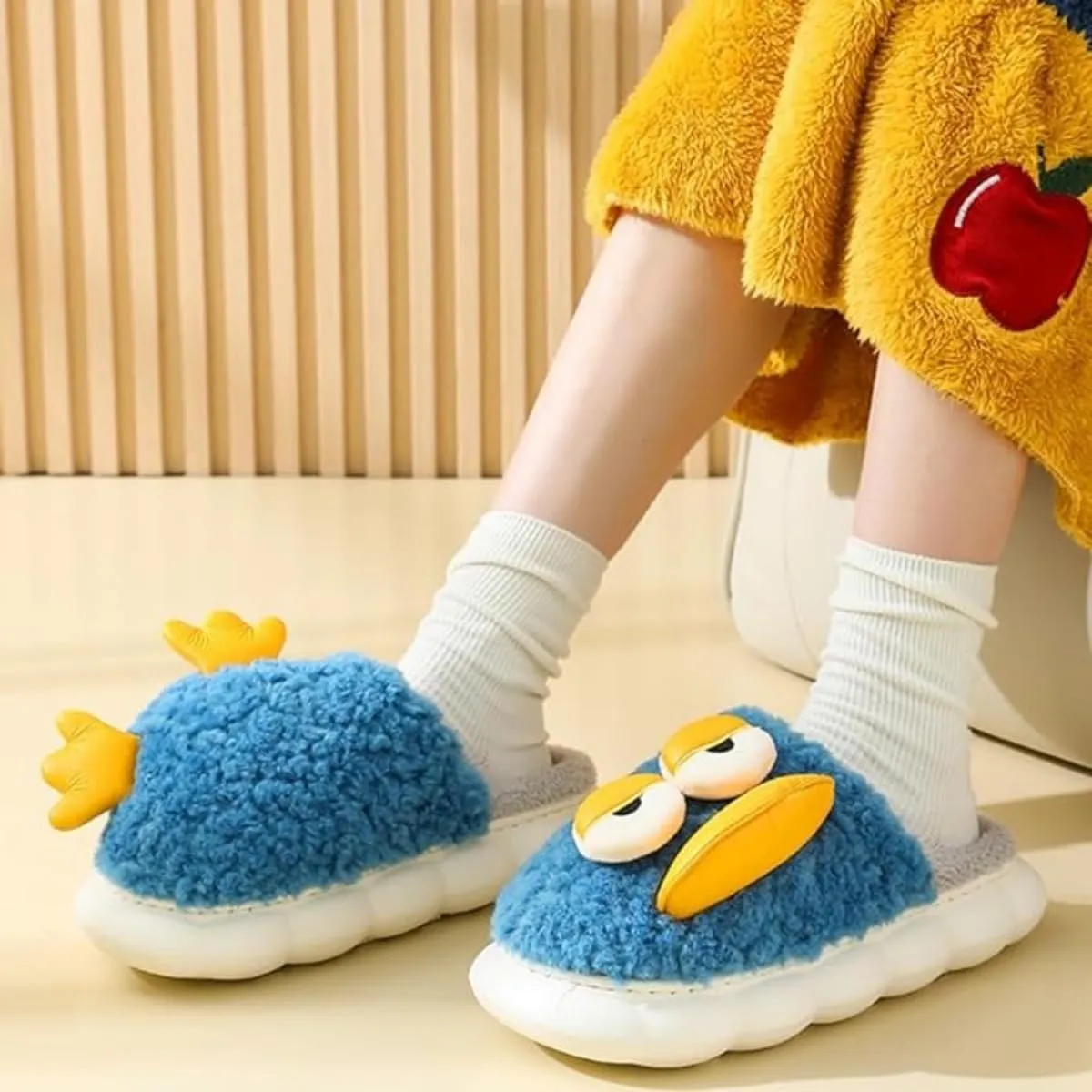 Cute Duck Furry Animal Slippers for Women Men Warm Fluffy Soft House Slippers Indoor Outdoor