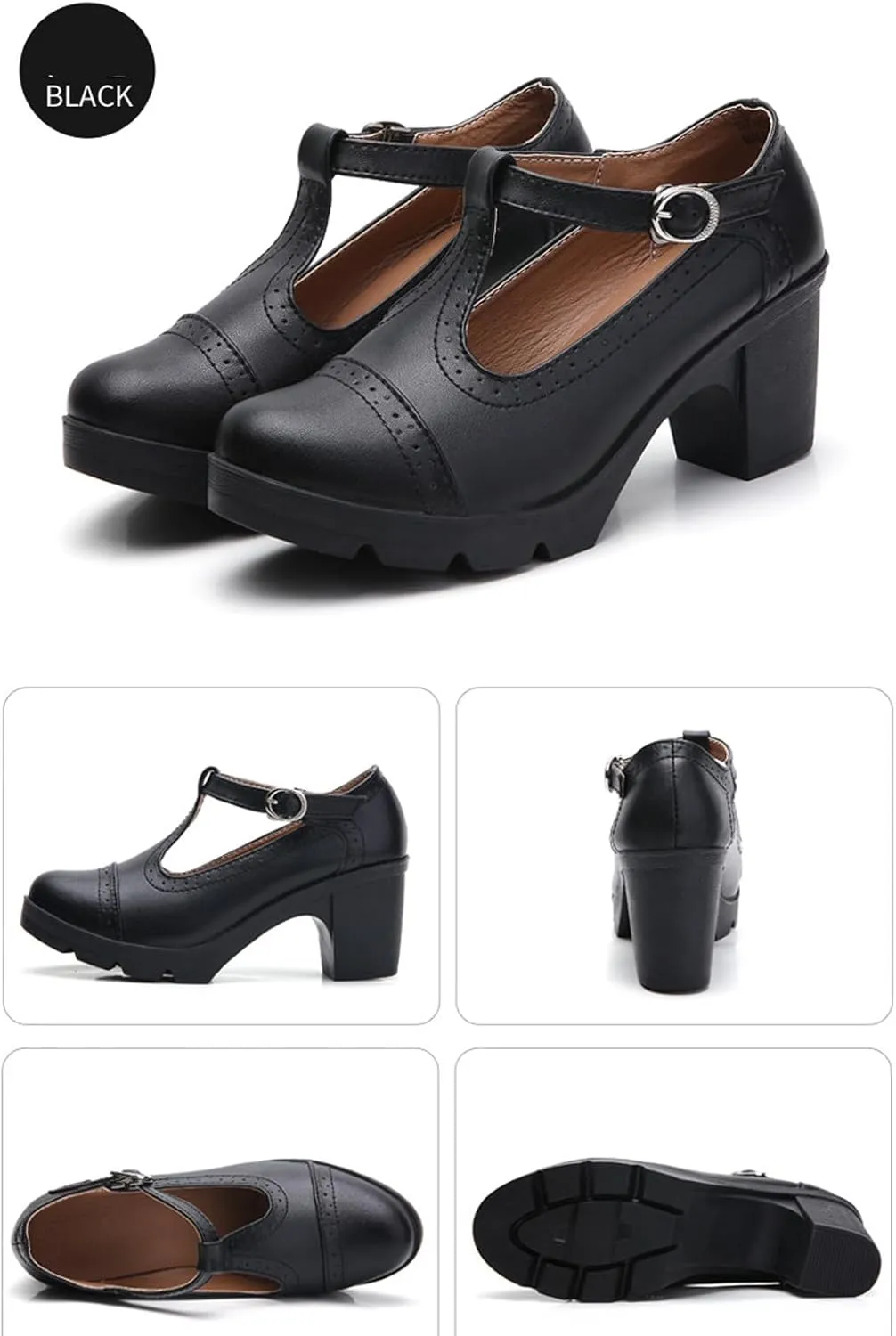 Dress Wedding Shoes for Women Low Block Heels Mary Jane Chunky T-Strap Interview Shoes Closed Toe Oxfords Pump Shoes