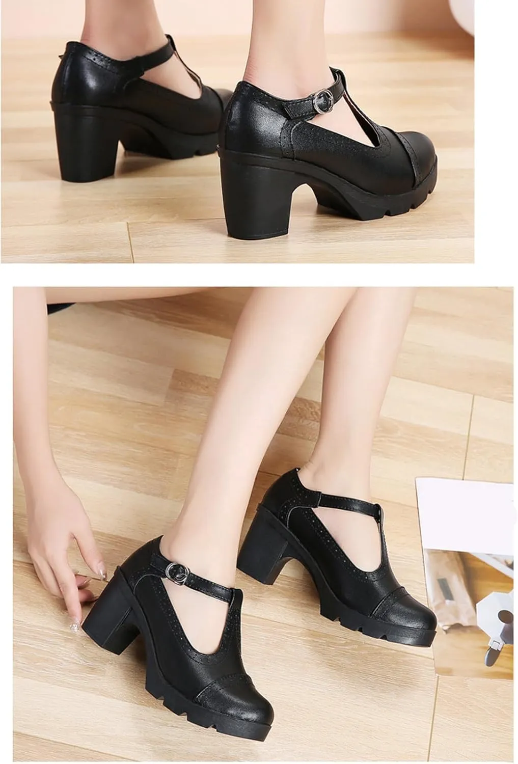 Dress Wedding Shoes for Women Low Block Heels Mary Jane Chunky T-Strap Interview Shoes Closed Toe Oxfords Pump Shoes