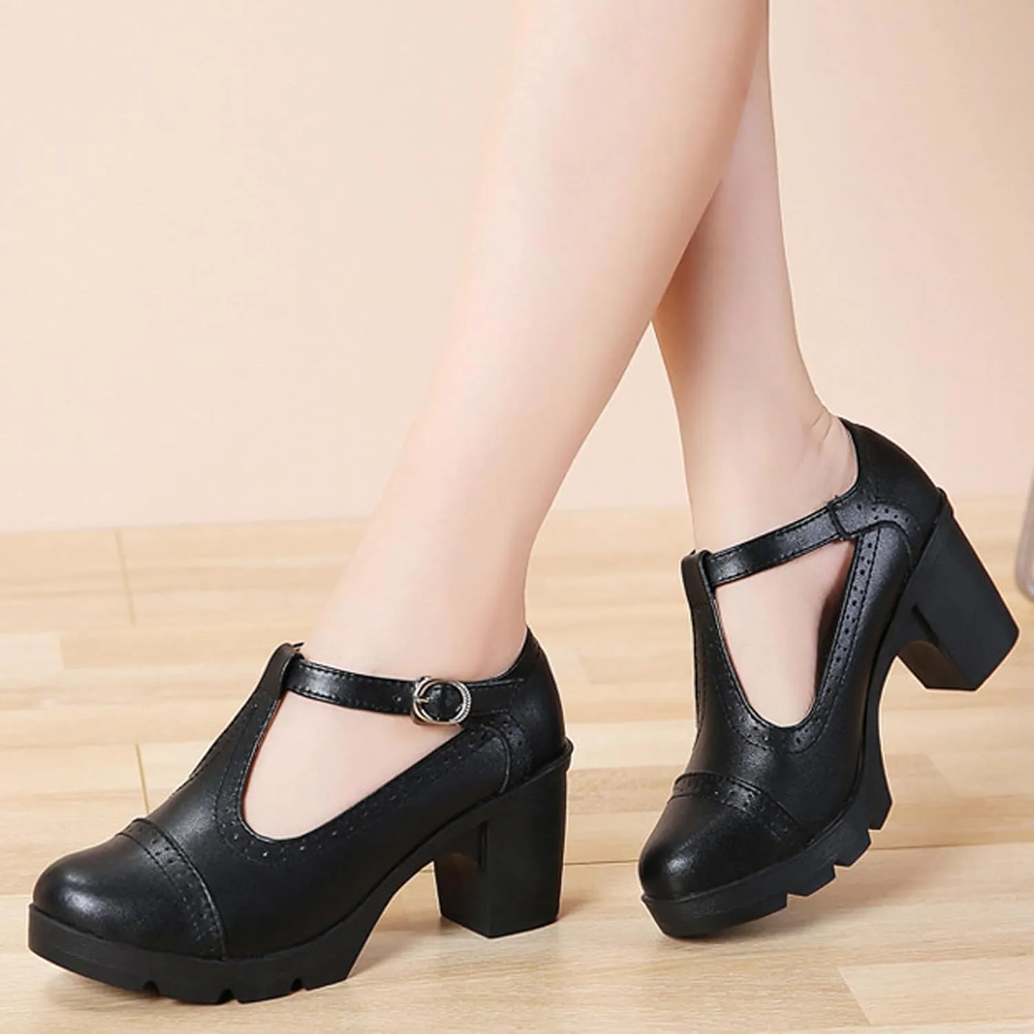 Dress Wedding Shoes for Women Low Block Heels Mary Jane Chunky T-Strap Interview Shoes Closed Toe Oxfords Pump Shoes