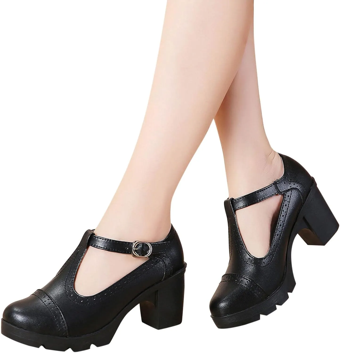 Dress Wedding Shoes for Women Low Block Heels Mary Jane Chunky T-Strap Interview Shoes Closed Toe Oxfords Pump Shoes