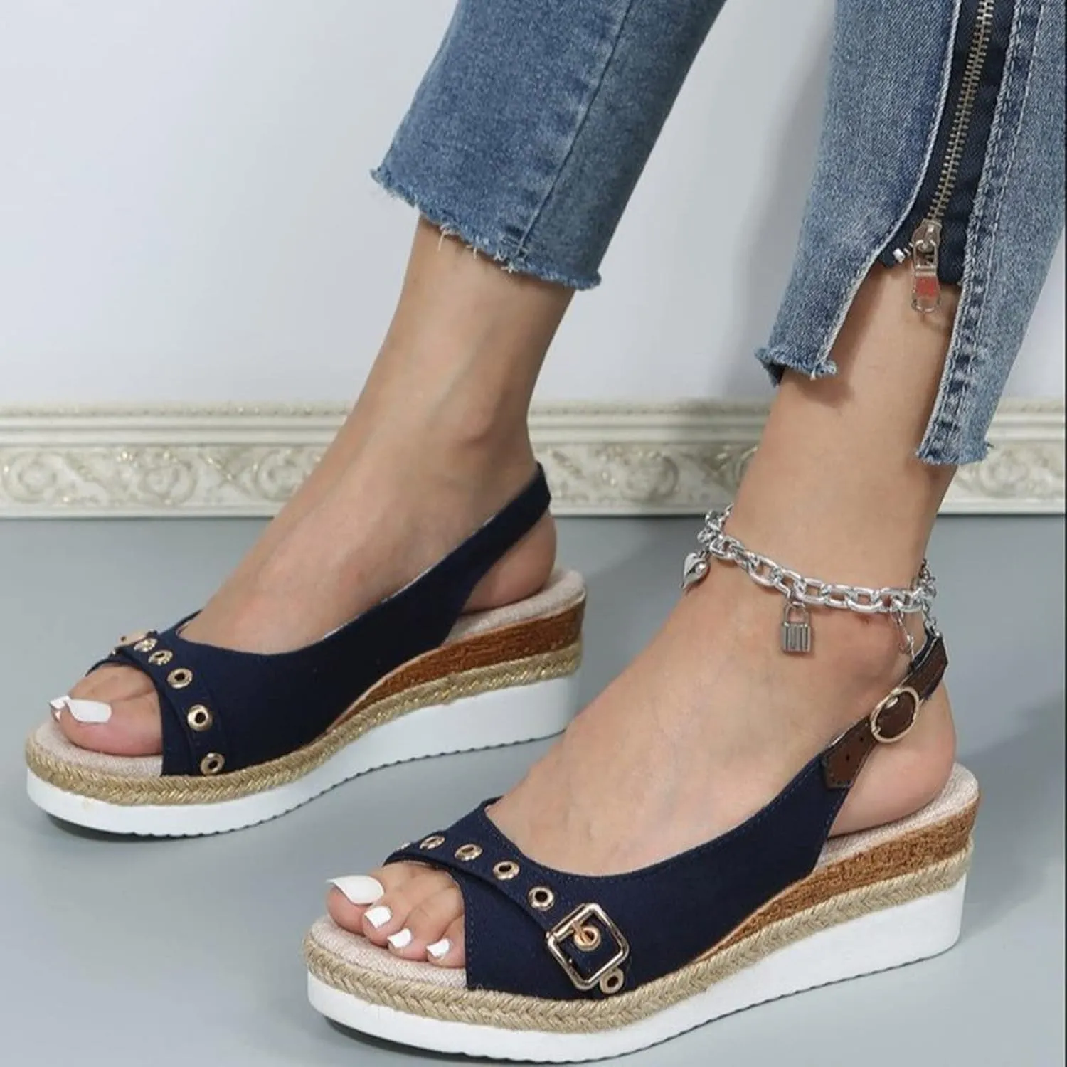 Espadrilles for Women Fish Mouth Platform Sandals Buckle Summer Shoes Orthopedic Sandals