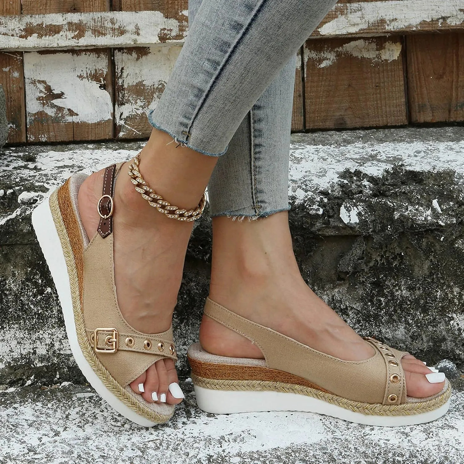 Espadrilles for Women Fish Mouth Platform Sandals Buckle Summer Shoes Orthopedic Sandals