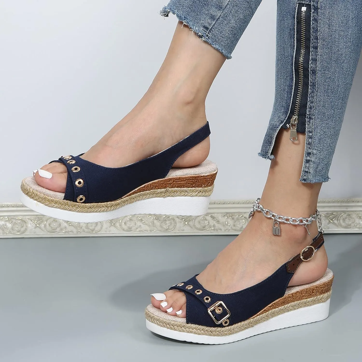 Espadrilles for Women Fish Mouth Platform Sandals Buckle Summer Shoes Orthopedic Sandals