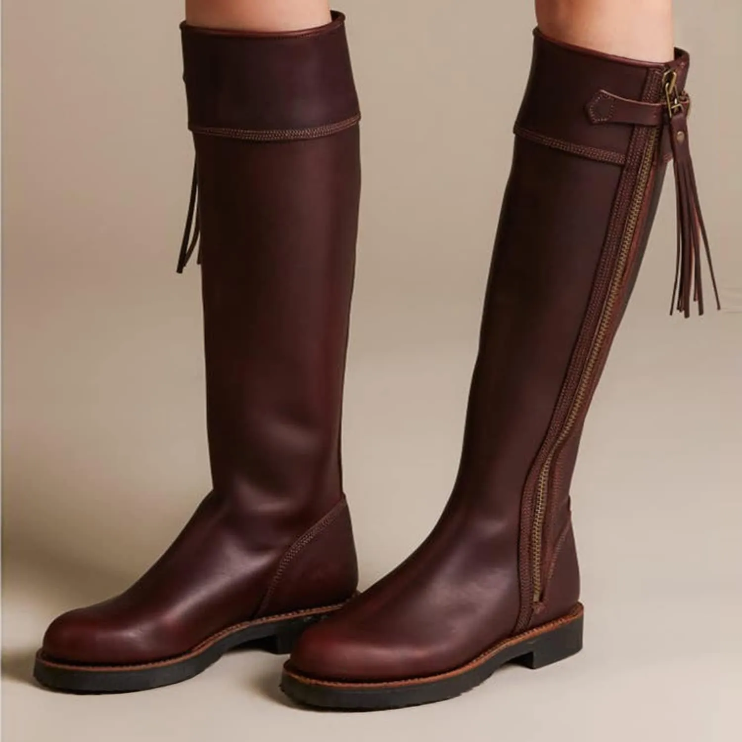 FOWT Women Cowboy Knee High Boots Low Chunky Heel Fringed Knee Boots Round Toe Side Zipper Buckle Boots, Tassel Western Riding Boots Casual or Dress up, Size 4-16