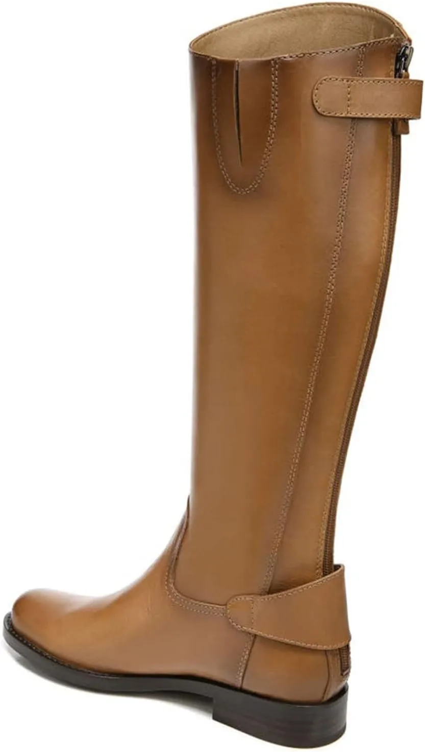 FOWT Women Vintage Knee High Chunky Low Heel Boots, Timeless Round Toe Back Zipper Cowboy Boots, Strappy Western Riding Boots Casual Dress up, Full Size 4-16 M US