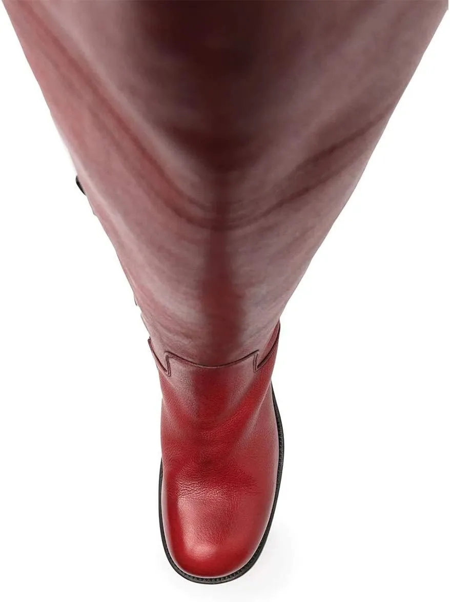 FOWT Women Wide Calf Low Chunky Heel Knee High Boots Zip-up Round Toe Western Riding Boots Pull On Fall Winter Shoes for Ladies US Size 4-16