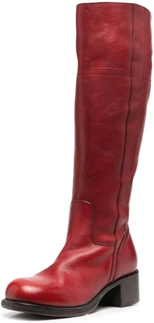 FOWT Women Wide Calf Low Chunky Heel Knee High Boots Zip-up Round Toe Western Riding Boots Pull On Fall Winter Shoes for Ladies US Size 4-16