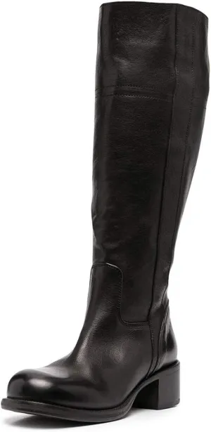 FOWT Women Wide Calf Low Chunky Heel Knee High Boots Zip-up Round Toe Western Riding Boots Pull On Fall Winter Shoes for Ladies US Size 4-16